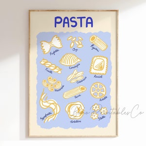 Pasta Print, Pasta Types Print, Pasta Guide Printable Wall Art, DIGITAL DOWNLOAD, Trendy Kitchen Wall Decor, Fun Hand Drawn Pasta Poster