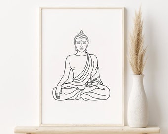 Buddha Line Art Print, Zen Printable Wall Art, DIGITAL DOWNLOAD, Minimalist Print, Buddha Line Drawing, Meditation Poster