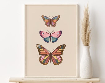 Boho Butterfly Print, Abstract Butterflies Printable Wall Art, Boho Nursery Wall Decor, Neutral Girls Bedroom Print, DIGITAL DOWNLOAD