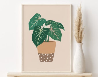 Impresión de plantas de interior, arte de pared imprimible botánico abstracto, DESCARGA DIGITAL, póster de planta en maceta, regalo para amantes de las plantas, decoración de pared bohemia