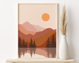 Abstrakcyjne góry do druku na ścianie, boho krajobraz wydruk, minimalistyczna terakotowa sztuka ścienna, spalony pomarańczowy wydruk, boho wystrój CYFROWE POBIERANIE