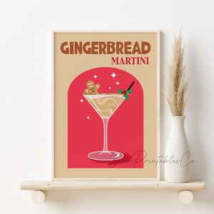 Weihnachts-Cocktaildruck, DIGITALER DOWNLOAD, Lebkuchen Martini druckbare Wandkunst, Weihnachtsbar-Warenschild, Retro Cocktail Poster