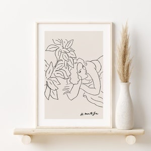 Matisse Woman Line Art Print, Female Line Drawing, DIGITAL DOWNLOAD, Botanical Printable Wall Art, Henri Matisse Poster, Boho Wall Decor