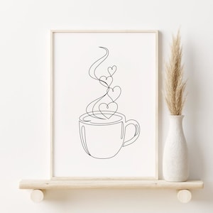 Coffee Cup Line Art Print, Coffee Lover Printable Wall Art, Coffee One Line Drawing, Minimalist Print, Coffee Bar Wall Art, DIGITAL DOWNLOAD