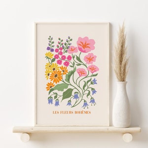 Les Fleurs Print, Abstract Flowers Printable Wall Art, DIGITAL DOWNLOAD, Cute Botanical Poster, French Floral Print, Boho Wall Decor