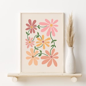 Boho Floral Print, Abstract Flowers Printable Wall Art, DIGITAL DOWNLOAD, Flower Market Poster, Beige Terracotta Blush Pink Daisy Print