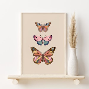 Boho Butterfly Print, Abstract Butterflies Printable Wall Art, Boho Nursery Wall Decor, Neutral Girls Bedroom Print, DIGITAL DOWNLOAD