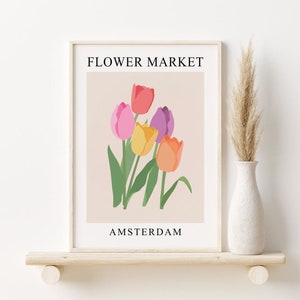 Flower Market Print, Amsterdam Flower Market Poster, DIGITAL DOWNLOAD, Abstract Floral Printable Wall Art, Tulips Print, Colourful Wall Art