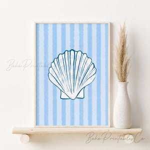 Blue White Seashell Print, Trendy Coastal Printable Wall Art, DIGITAL DOWNLOAD, Sea Shell Art, Summer Wall Art, Preppy Beach House Decor