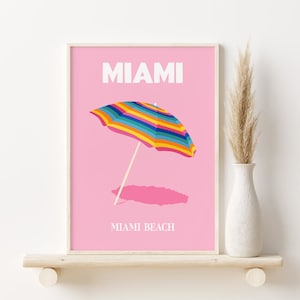 Pink Miami Travel Print, Retro Travel Poster, INSTANT DIGITAL DOWNLOAD, Miami Print, Colourful Wall Art, Trendy Printable Wall Art