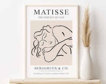 Impresión de Henri Matisse: Mujer dormida, DESCARGA DIGITAL, Póster de exposición de Matisse, Dibujo lineal de mujer, Boceto de Matisse, Arte mural IMPRIMIBLE