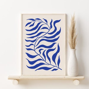 Blue Beige Matisse Style Leaf Print, Abstract Botanical Printable Wall Art, DIGITAL DOWNLOAD, Modern Art Poster, Scandinavian Wall Art