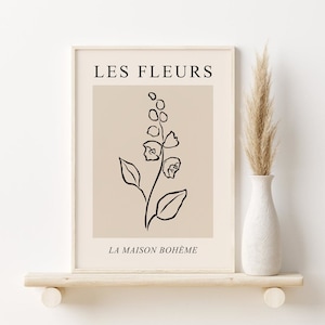 Les Fleurs Print, Neutral Botanical Print, DIGITAL DOWNLOAD, French Wall Art, Matisse Style Exhibition Poster, PRINTABLE Wall Art