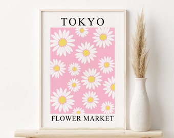 Flower Market Print, Pink Daisy Print, DIGITAL DOWNLOAD, Tokyo Flower Market Poster, Floral Printable Wall Art, Pastel Danish Decor