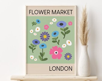 Stampa del mercato dei fiori, DOWNLOAD DIGITALE, Poster del mercato dei fiori, Arte murale botanica astratta stampabile, Stampa floreale astratta, Poster moderno