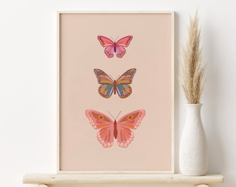 Boho Butterfly Print, Abstract Printable Wall Art, Neutral Tone Butterflies Wall Art, Boho Girl's Nursery Print, Retro, DIGITAL DOWNLOAD