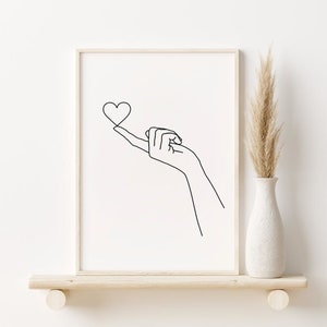 Heart Line Art Print, Hand One Line Drawing, Romantic Printable Wall Art, Black and White, Minimal Heart Print, DIGITAL DOWNLOAD, Boho Decor