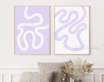 Lilac White Print Set of 2, Abstract Line Art Printable Wall Art, DIGITAL DOWNLOAD, Danish Pastel Purple Wall Art, Modern Bedroom Prints