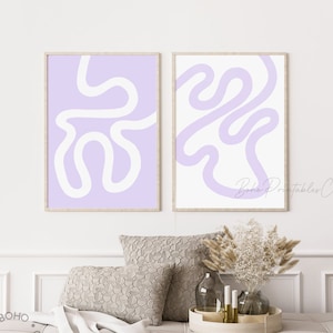 Lilac White Print Set of 2, Abstract Line Art Printable Wall Art, DIGITAL DOWNLOAD, Danish Pastel Purple Wall Art, Modern Bedroom Prints