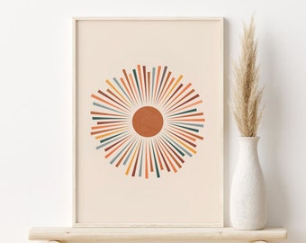 Boho Sun Print, DIGITAL DOWNLOAD, Abstract Sun Printable Wall Art, Terracotta Sunburst Poster, Boho Wall Decor