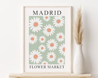 Sage Green Flower Market Print, DIGITAL DOWNLOAD, Madrid Flower Market Poster, Daisy Print, Abstract Floral Print, Printable Wall Art