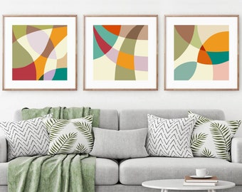 Square Abstract Printable Wall Art, Set of 3 Prints, Geometric Poster, Color Block Abstract Art Prints, Modern Wall Decor, Digital Download