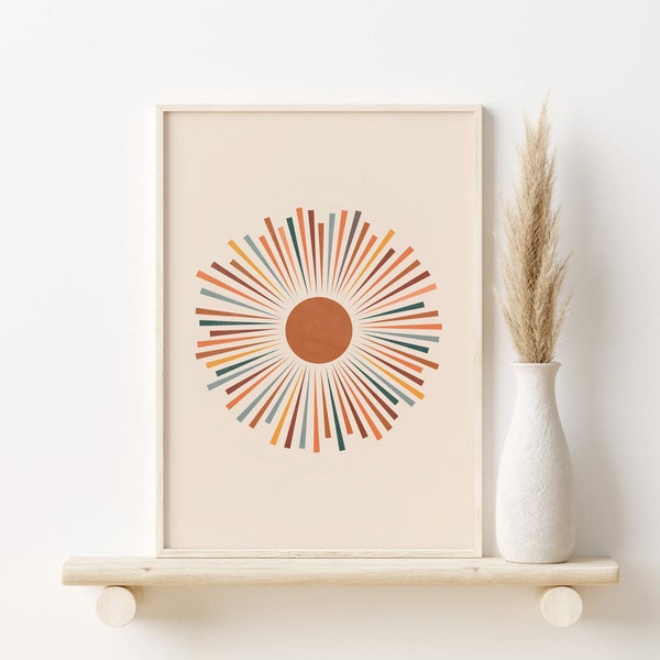 Boho Sun Print, DIGITAL DOWNLOAD, Abstract Sun Printable Wall Art, Terracotta Sunburst Poster, Boho Wall Decor