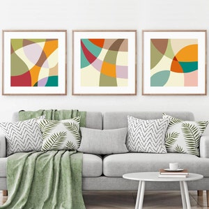 Square Abstract Printable Wall Art, Set of 3 Prints, Geometric Poster, Color Block Abstract Art Prints, Modern Wall Decor, Digital Download