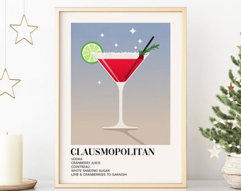 Christmas Cocktail Print, Festive Bar Cart Print, DIGITAL DOWNLOAD, Holiday Drink Print, Christmas Wall Decor, Xmas Cocktail Printable Art