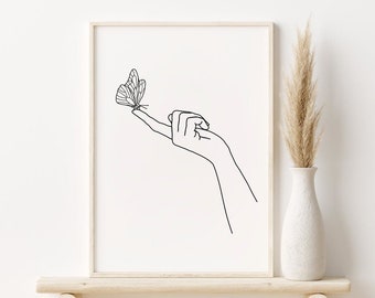 Butterfly Line Art Print, Hand One Line Drawing, Feminine Printable Wall Art, Black and White, Minimal Print, DIGITAL DOWNLOAD, Boho Decor