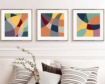 Square Abstract Art Prints, Set of 3, Printable Geometric Wall Art, Mid Century Modern Art, Abstract Poster, Modern Wall Decor, Downloadable