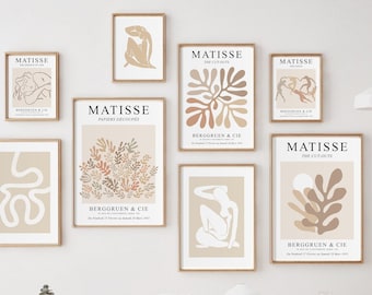 Beige Matisse Print Set of 8, DIGITAL DOWNLOAD Neutral Gallery Wall Set, Henri Matisse Exhibition Poster, Modern Abstract Printable Wall Art