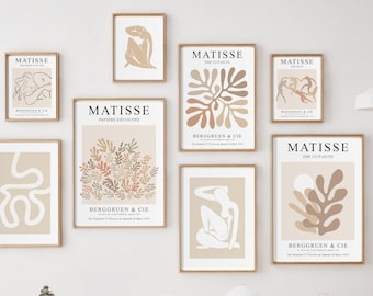 Beige Matisse Print Set of 8, DIGITAL DOWNLOAD, Neutral Gallery Wall Set, Henri Matisse Exhibition Poster, Abstract Printable Wall Art