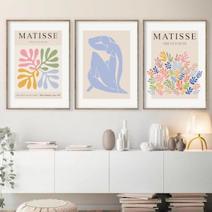 Matisse Print Set of 3, Abstract Printable Wall Art, Henri Matisse Exhibition Poster, Blue Pink Mustard Gallery Wall Set, DIGITAL DOWNLOAD