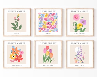 Square Flower Market Print Set of 6, DIGITAL DOWNLOAD, Printable Wall Art, Floral Exhibition Poster Bundle, Gallery Wall Set