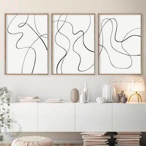 Abstract Line Art Print Set of 3, Minimalist Gallery Wall Set, DIGITAL DOWNLOAD, Black and White Printable Wall Art, Minimal Apartment Decor