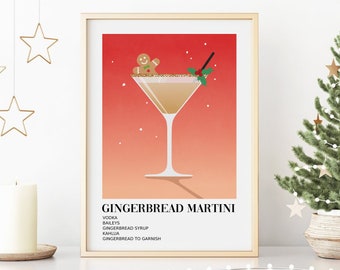 Christmas Cocktail Recipe Print, Bar Cart Print, DIGITAL DOWNLOAD, Christmas Printable Wall Art, Gingerbread Martini, Holiday Drink Print