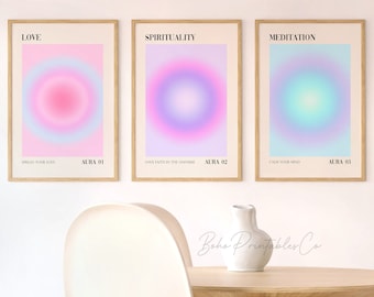 Pink Purple Aura Print Set of 3, Gradient Energy Printable Wall Art, DIGITAL DOWNLOAD, Spiritual Aura Posters, Positive Affirmation Wall Art