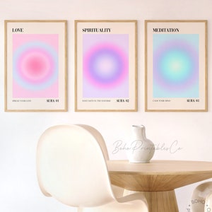 Pink Purple Aura Print Set of 3, Gradient Energy Printable Wall Art, DIGITAL DOWNLOAD, Spiritual Aura Posters, Positive Affirmation Wall Art