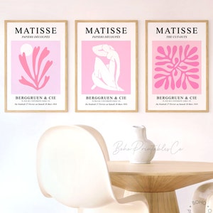Pink Matisse Print Set of 3, Exhibition Poster Set, DIGITAL DOWNLOAD Printable Wall Art, Henri Matisse Gallery Wall Set, Pink Girly Wall Art