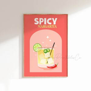 Impresión de margarita picante, arte de pared imprimible de margarita picante, DESCARGA DIGITAL, póster de cóctel de moda, decoración de carrito de bar, impresión de bebida de arte de pared de cocina