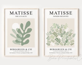 Matisse Cut Out Print Set of 2, DIGITAL DOWNLOAD, Sage Green Printable Wall Art, Henri Matisse Exhibition Poster, Modern Wall Art