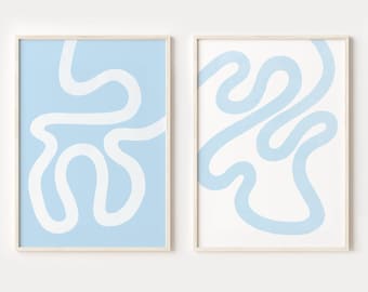 Light Blue and White Abstract Print Set of 2, Abstract Line Art, DIGITAL DOWNLOAD, Printable Wall Art, Minimalist Poster, Modern Art Prints