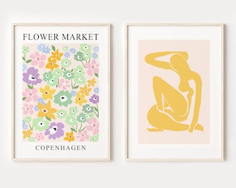 Matisse Druck 2er Set, DIGITALER DOWNLOAD, Blumenmarkt Druck, Senf Gelb druckbare Wandkunst, Boho Wanddekoration