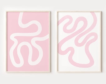 Pastel Pink Print Set of 2, Abstract Line Art Printable, DIGITAL DOWNLOAD, Minimalist Poster, Blush Pink Wall Art, Living Room Prints
