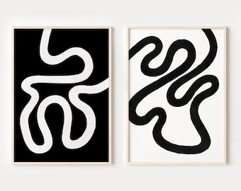 Schwarz weiß Abstrakte Kunstdrucke, 2er-Set druckbare Wandbilder, Minimale Drucke, moderne Wandkunst, DIGITAL DOWNLOAD, Scribble Abstract Line Art