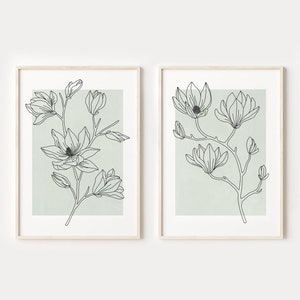 Sage Green Floral Print Set of 2, DIGITAL DOWNLOAD, Abstract Botanical PRINTABLE Wall Art, Minimal Flower Prints, Sage Green Wall Decor