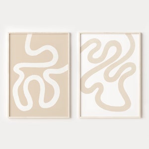 Neutral Abstract Prints Set of 2, DIGITAL DOWNLOAD, Beige Living Room Art Prints, Abstract Line Art, Boho Wall Decor, Minimalist Poster Set