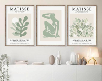 Sage Green Matisse Print Set of 3, DIGITAL DOWNLOAD, Abstract Printable Wall Art,  Henri Matisse Exhibition Poster, Gallery Wall Set