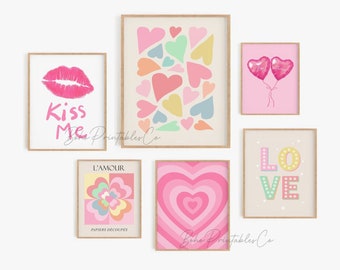 Valentine's Day Gallery Wall Set of 6 Prints, Pink Pastel Valentine's Printable Wall Art, Cute Valentine's Decor Bundle, DIGITAL DOWNLOAD